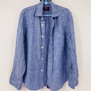 Untuckit Winkle Free Shirt Long Sleeve 100% Linen Boys Blue Size 6/7